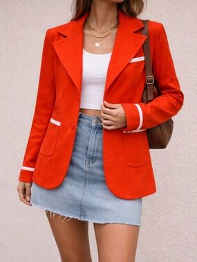 Sears Vintage 70’s Red Orange Blazer with White Trim S #retro #modstyle #disco